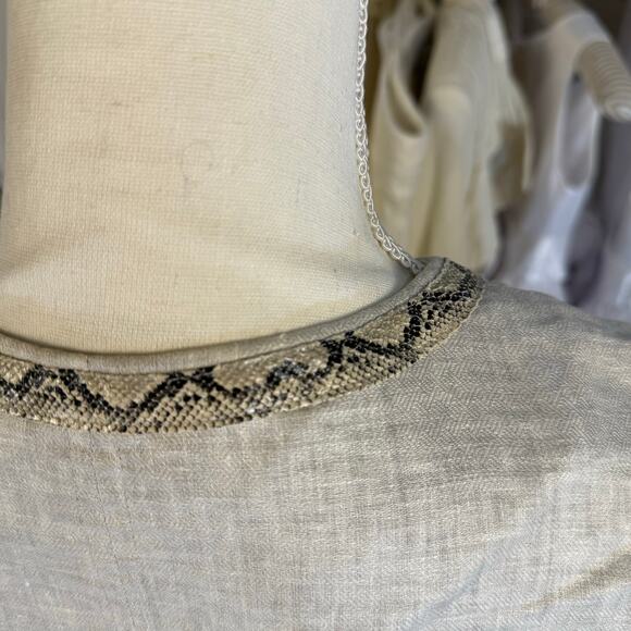Chico's Women's Size 2 Medium Gray Linen Zip Up Jacket w/ Snake Print Trim #3422 - Picture 5 of 9